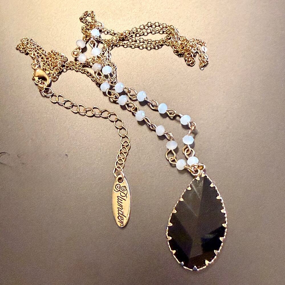 Plunder Black Leaf Pendant Gold Tone Necklace - Picture 3 of 8